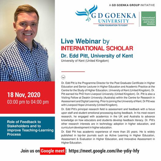 Live Webinar by International Scholar Dr. Edd Pitt - University of Kent, UK.