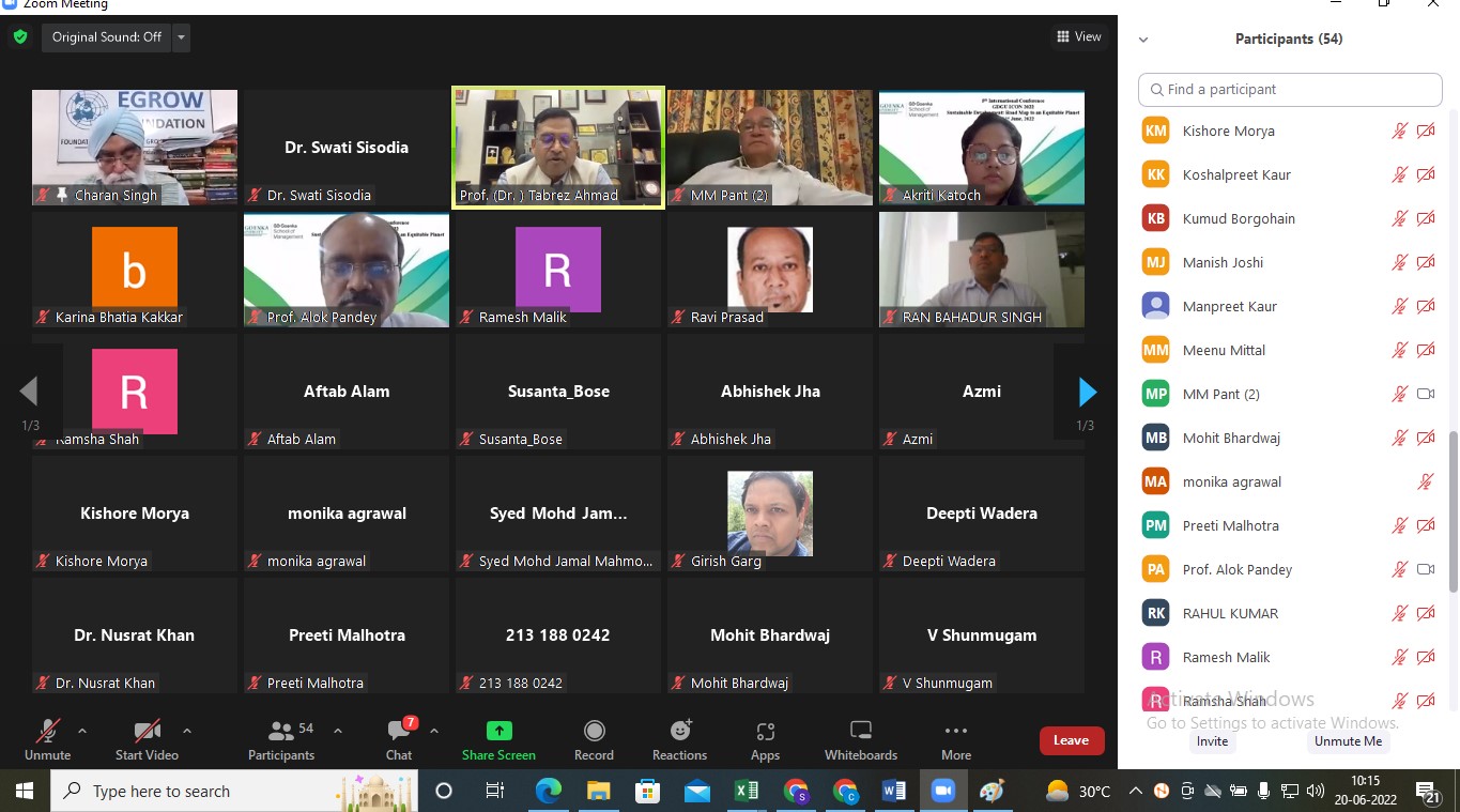 School of Management,GD Goenka University 5th International Conference ICON 2022 on “Sustainable Development: Roadmap to an Equitable Planet” was successfully conducted on 20th and 21st June 2022